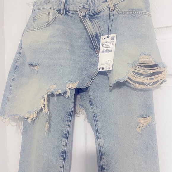 Zara NWT women's straight leg layered jeans size 40 (size 8 US) - Picture 9 of 9